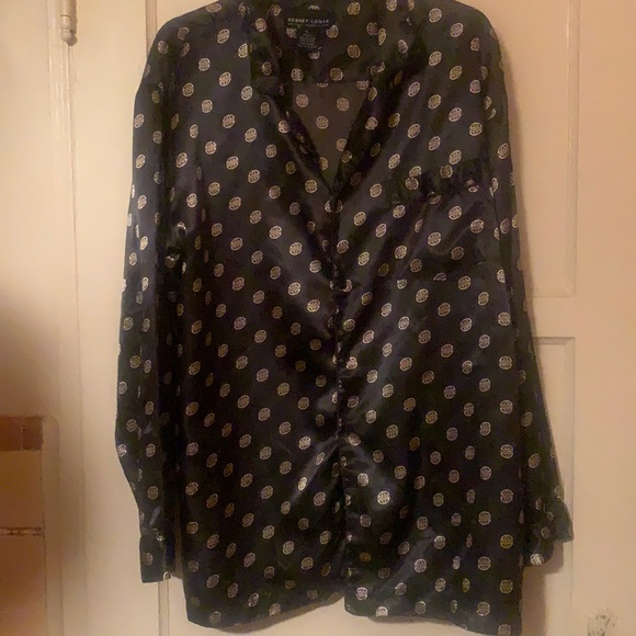 MEN'S ROBERT LOUIS BLACK PAJAMA SHIRT TOP SILK & POLYESTER - Picture 2 of 11